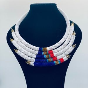 African White, Royal Blue & Red Necklace